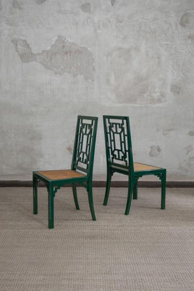 1970s Green Lacquered Wood Dining Set