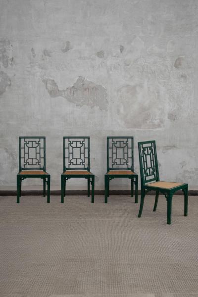 1970s Green Lacquered Wood Dining Set