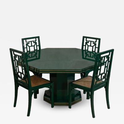 1970s Green Lacquered Wood Dining Set