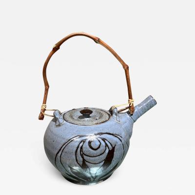 1970s Handcrafted Small Blue Tea Pot Studio Pottery Art