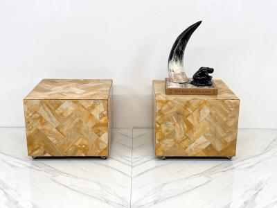 1970s Herringbone Onyx Pedestal Cocktail Tables A Pair