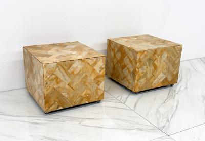 1970s Herringbone Onyx Pedestal Cocktail Tables A Pair