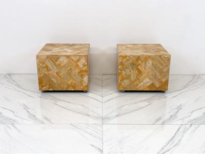 1970s Herringbone Onyx Pedestal Cocktail Tables A Pair