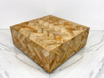 1970s Herringbone Onyx Pedestal Coffee Table