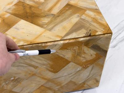 1970s Herringbone Onyx Pedestal Coffee Table