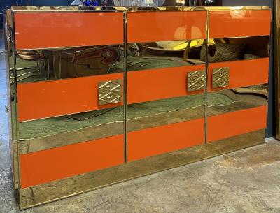 1970s Italian Art Deco Orange Cabinet Credenza