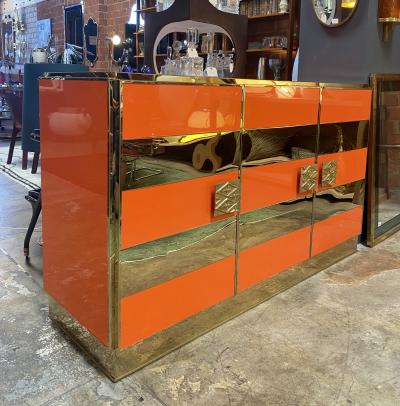 1970s Italian Art Deco Orange Cabinet Credenza