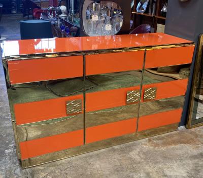 1970s Italian Art Deco Orange Cabinet Credenza
