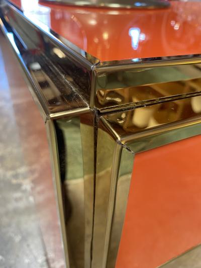 1970s Italian Art Deco Orange Cabinet Credenza