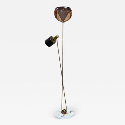 1970s Italian Brass Floor Lamp with Smoked Murano Glass and Adjustable Spotlight