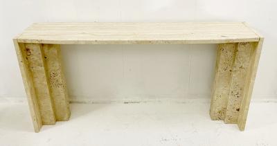 1970s Italian Mid Century Modern Travertine Console Table