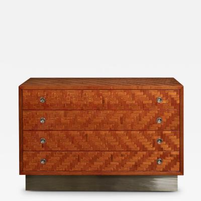 1970s Italian Orange Straw Marquetry Chest of Drawers