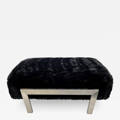 1970s Italian Vintage Black Faux Fur Steel Bed Stool Bench 1 Pair available