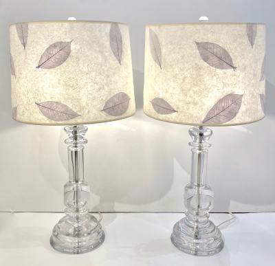 1970s Italian Vintage Organic Pair of Turned Faceted Crystal Glass Table Lamps