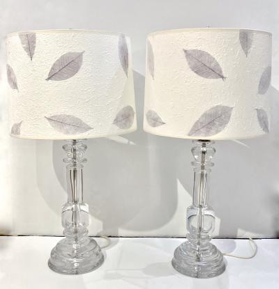 1970s Italian Vintage Organic Pair of Turned Faceted Crystal Glass Table Lamps