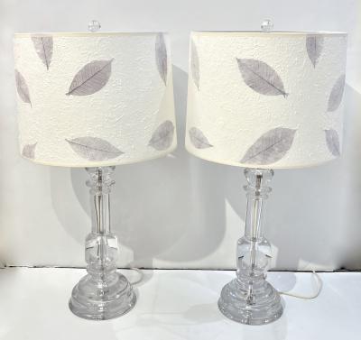 1970s Italian Vintage Organic Pair of Turned Faceted Crystal Glass Table Lamps