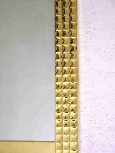 1970s Italian Vintage Pair Handcrafted Brass Mirrors with Gold Jewel Like Detail