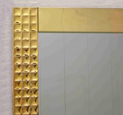 1970s Italian Vintage Pair Handcrafted Brass Mirrors with Gold Jewel Like Detail