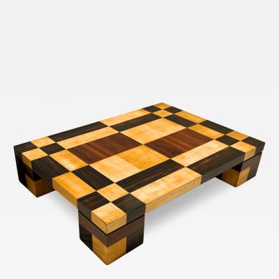 1970s Italian Vintage Walnut Cherrywood Maple Geometric Center Coffee Table