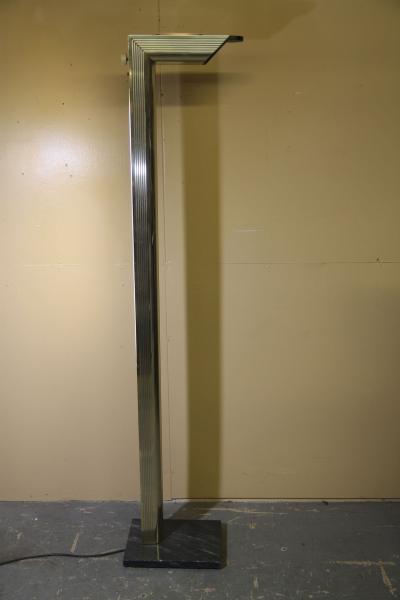 1970s L shaped brass floor lamp with two lights