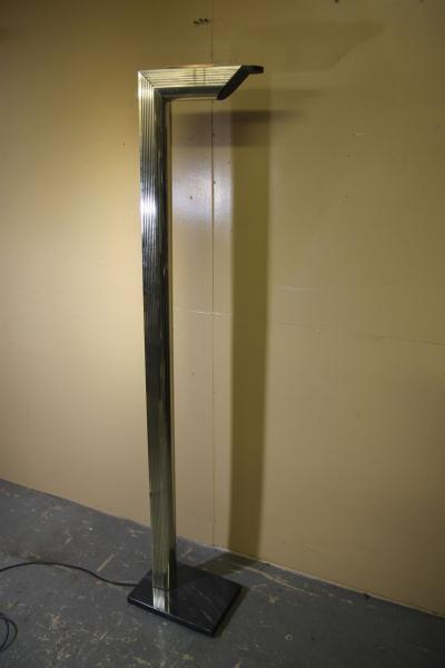 1970s L shaped brass floor lamp with two lights