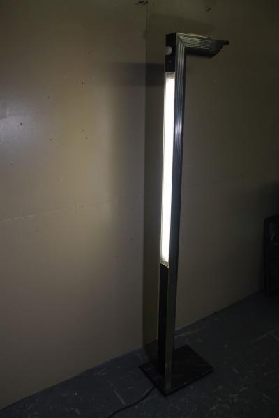 1970s L shaped brass floor lamp with two lights