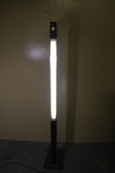 1970s L shaped brass floor lamp with two lights
