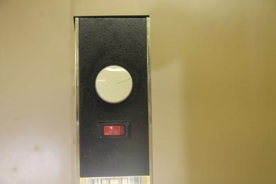 1970s L shaped brass floor lamp with two lights