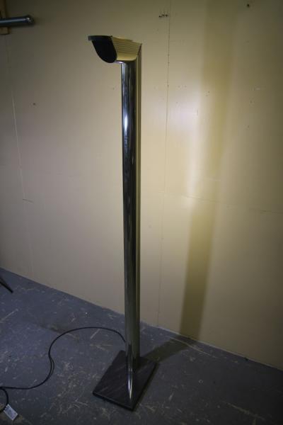 1970s L shaped brass floor lamp with two lights