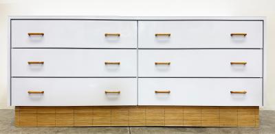1970s Laminate 6 Drawer Dresser with Reed Base Wood Handles