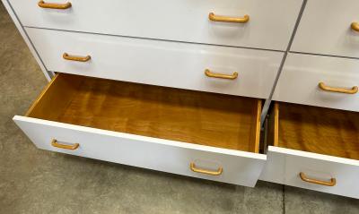 1970s Laminate 6 Drawer Dresser with Reed Base Wood Handles