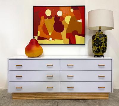 1970s Laminate 6 Drawer Dresser with Reed Base Wood Handles