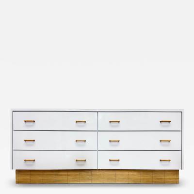 1970s Laminate 6 Drawer Dresser with Reed Base Wood Handles