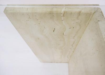 1970s Large Italian Travertine and Glass Console Table