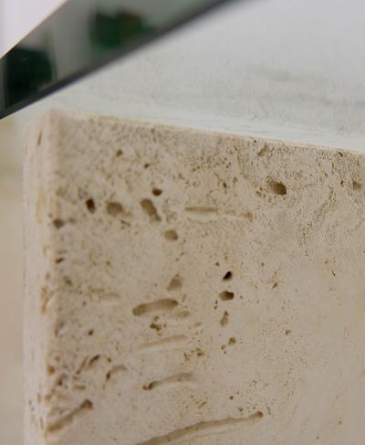 1970s Large Italian Travertine and Glass Console Table