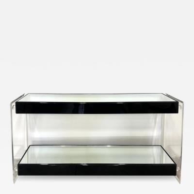 1970s Lucite Acrylic Console Table Mirrored a Top and Shelf