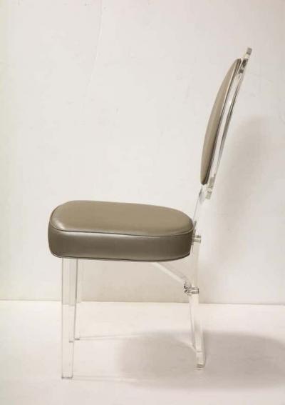 1970s Lucite Balloon Back Chair with Grey Leather Upholstery