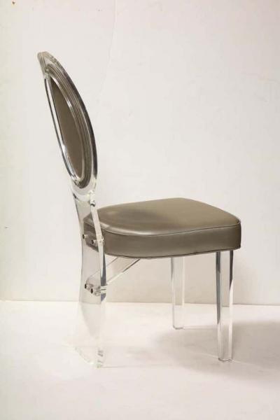 1970s Lucite Balloon Back Chair with Grey Leather Upholstery
