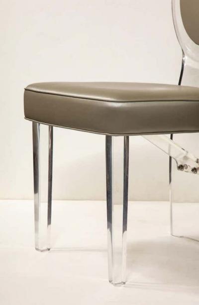 1970s Lucite Balloon Back Chair with Grey Leather Upholstery