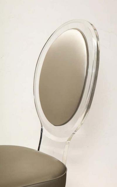 1970s Lucite Balloon Back Chair with Grey Leather Upholstery