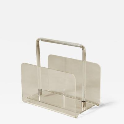 1970s Lucite and chrome magazine rack