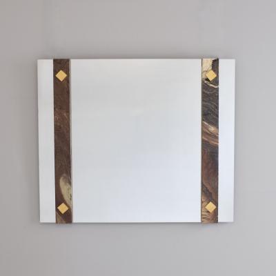 1970s Marble Striped Mirror with Brass Studs Italy