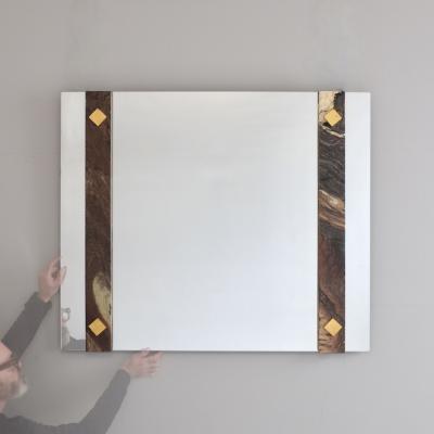 1970s Marble Striped Mirror with Brass Studs Italy