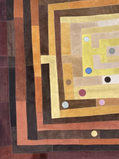 1970s Marquetry of Stitched leather tapestry signed Fabrice