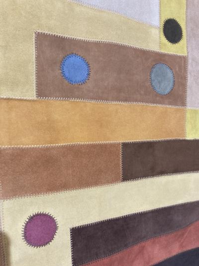 1970s Marquetry of Stitched leather tapestry signed Fabrice