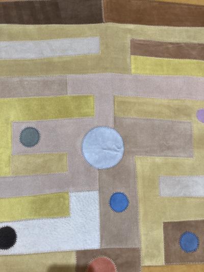 1970s Marquetry of Stitched leather tapestry signed Fabrice