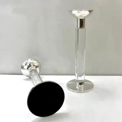 1970s Mid Century Modern French Pair of Crystal Chrome Faceted Candle Holders