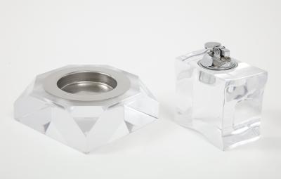 1970s Mid Century Modern Lucite Ashtray And Lighter Set