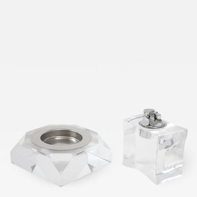 1970s Mid Century Modern Lucite Ashtray And Lighter Set