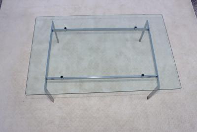 1970s Minimalist Stainless Steel Coffee Table With Floating Glass Top